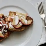 Pumpkin Spice French toast with caramelized apples and yogurt drizzle